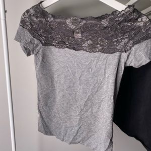 2 FOR 1 LACE COMFY TEES BLACK GREY
